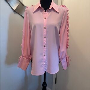 River Island Light Pink Ruffle-Trim Button-Down Blouse